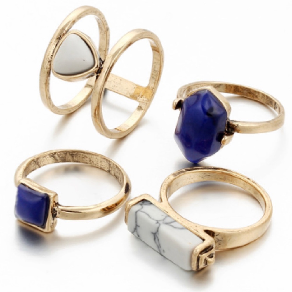 ‼️LAST ONE ‼️Gold Blue Marble Ring Stack 4 Pieces - Picture 3 of 5